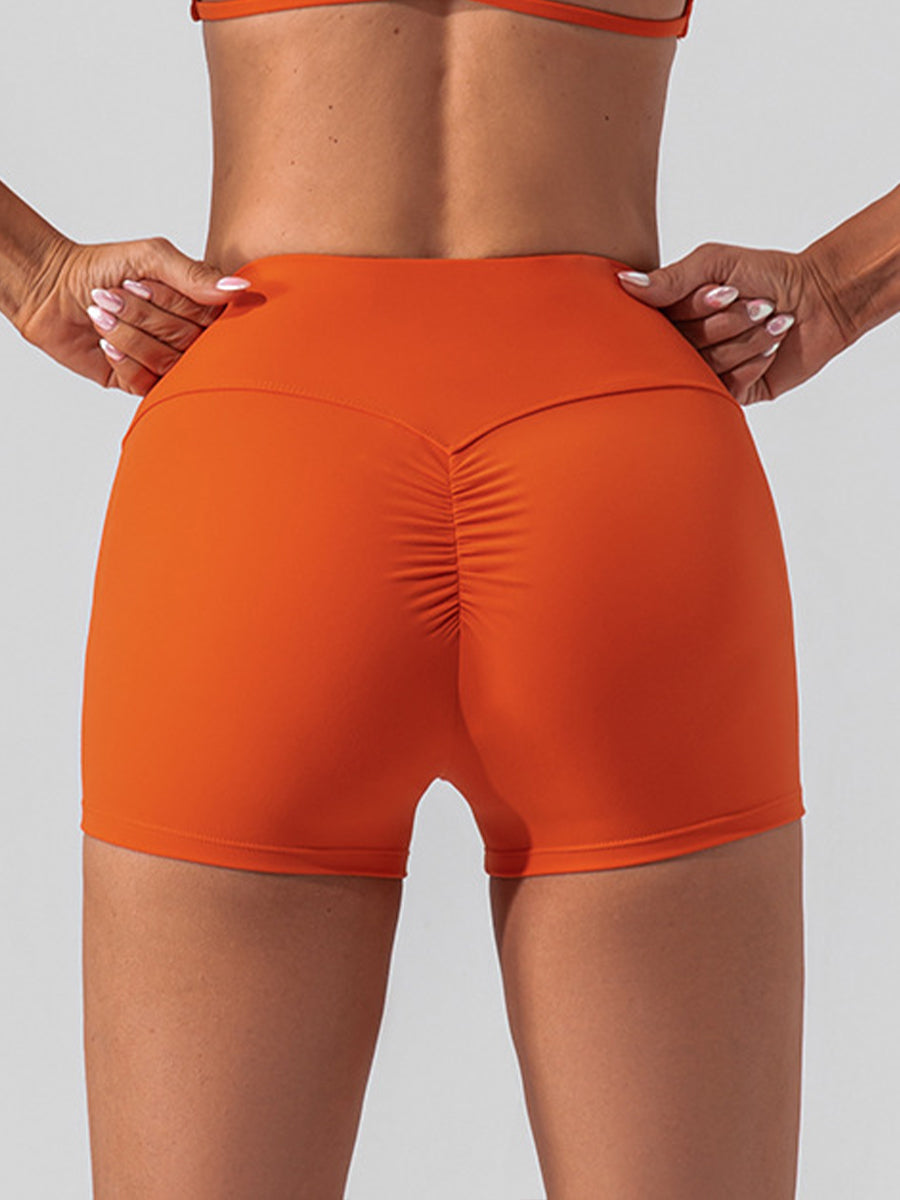 Solid Color Running Shorts for Womens Causal Tummy Control Workout Shorts High Waisted Yoga Capris Shorts
