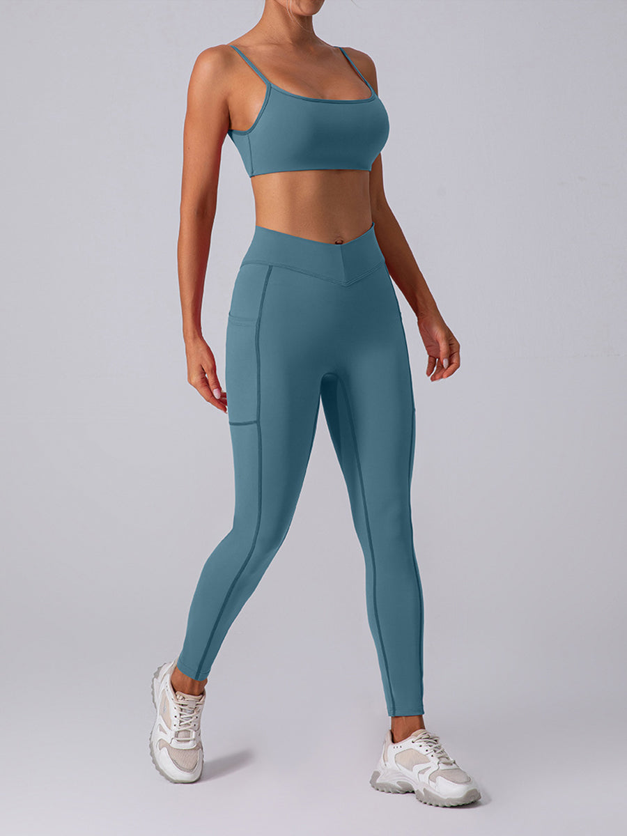 2pcs Sleeveless Cami Skin-Friendly Sports Set Workout Set Fitness Yoga Suit with Chest Pads