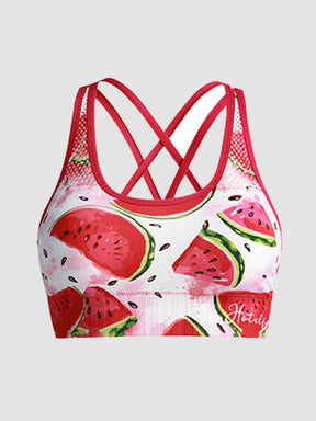 Summer Printed Cross Strap Short Sports And Casual Tank Top With Chest Pads