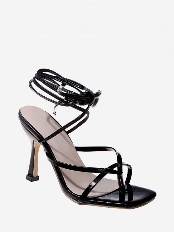 Solid Color Wrap Strappy High-heeled Sandals