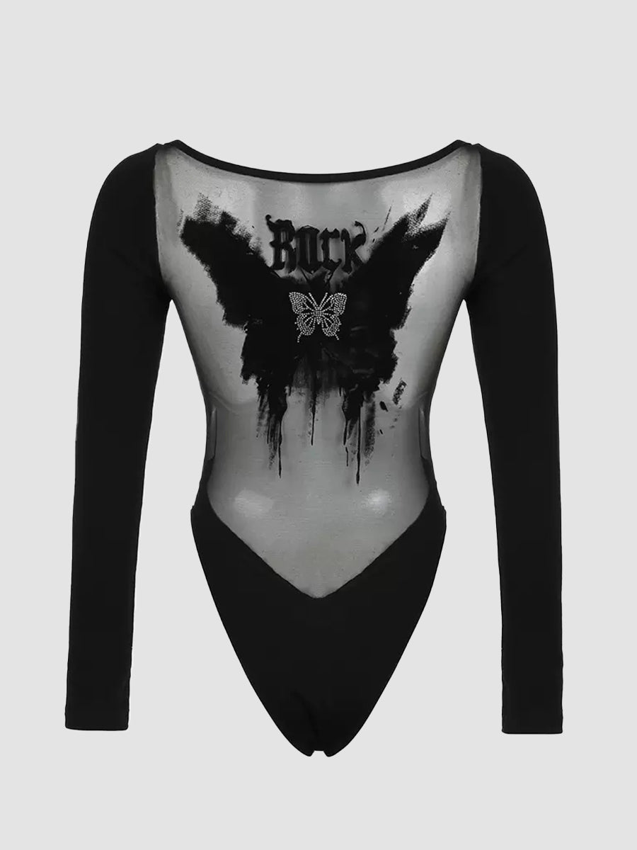 V-Neck Long Sleeve Black One Piece Top Bodysuit