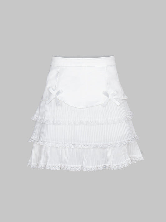 Solid Color Multi-layer Patchwork Silk Lace Skirt