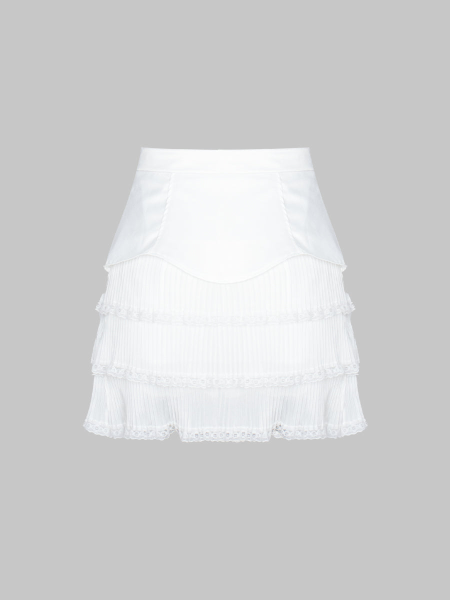 Solid Color Multi-layer Patchwork Silk Lace Skirt