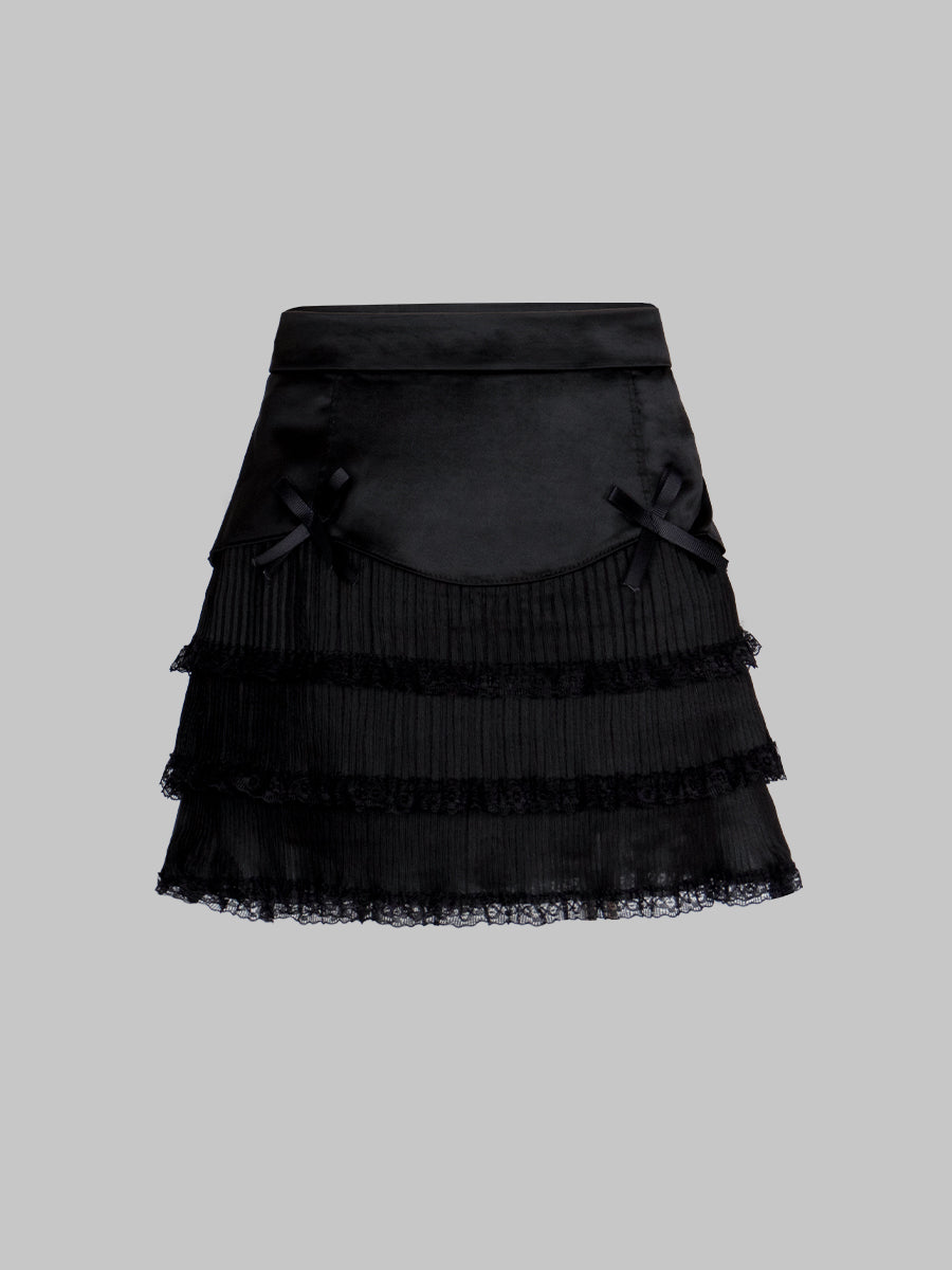 Solid Color Multi-layer Patchwork Silk Lace Skirt
