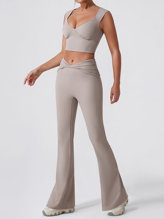 2pcs Sports Tank and Flared Leggings Pants Yoga Sports Set Workout Set