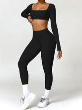 2pcs Long Sleeves Crop Top Skin-Friendly Sports Set Workout Set Fitness Yoga Suit with Chest Pads