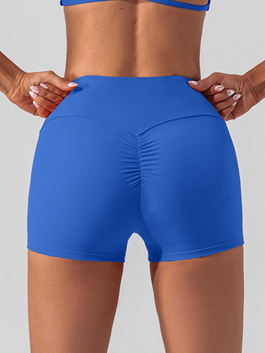 Solid Color Running Shorts for Womens Causal Tummy Control Workout Shorts High Waisted Yoga Capris Shorts
