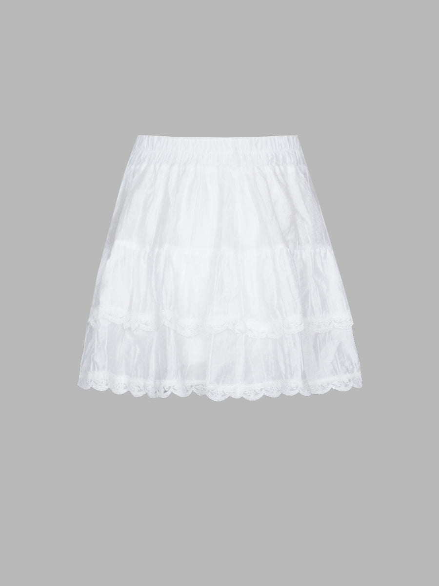 White Lace Puffy Skirt with Lining