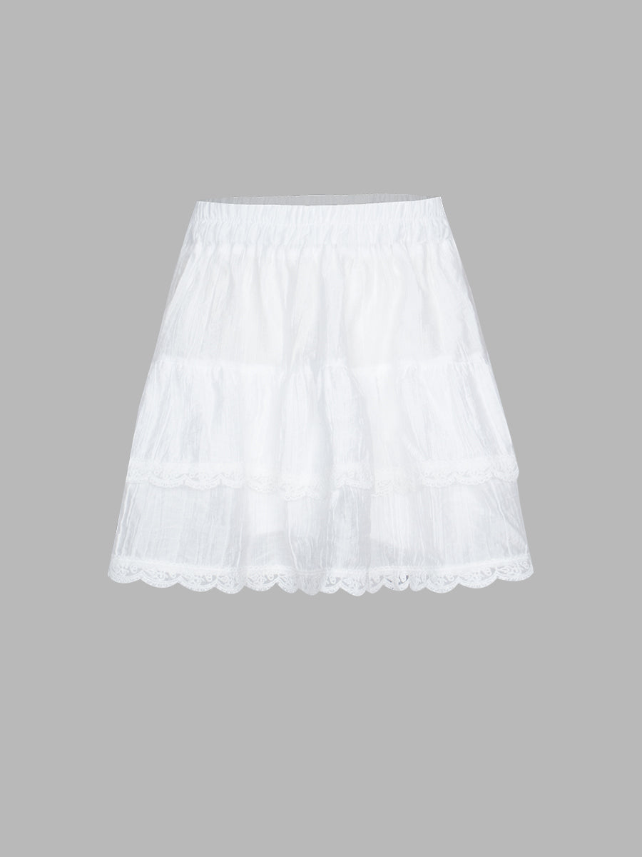 White Lace Puffy Skirt with Lining