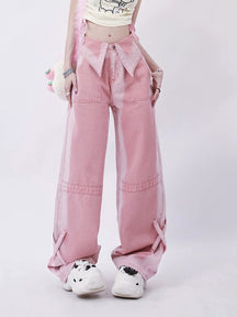 Pink Denim Loose Pants