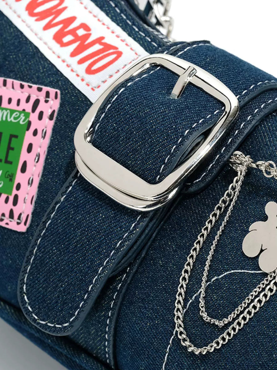 Chain Denim Baguette Handbag