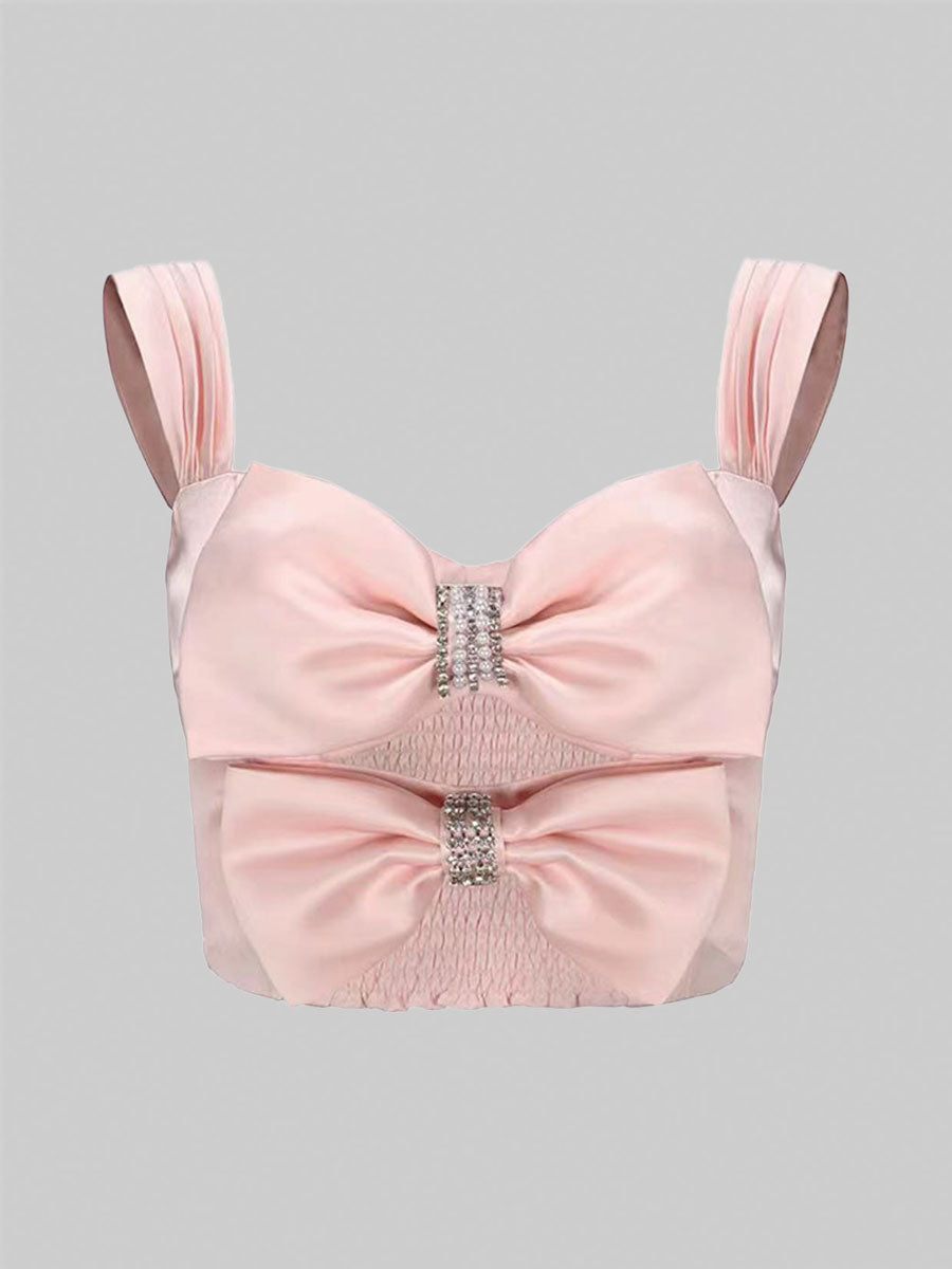 Solid Color Satin Bow Cami Top