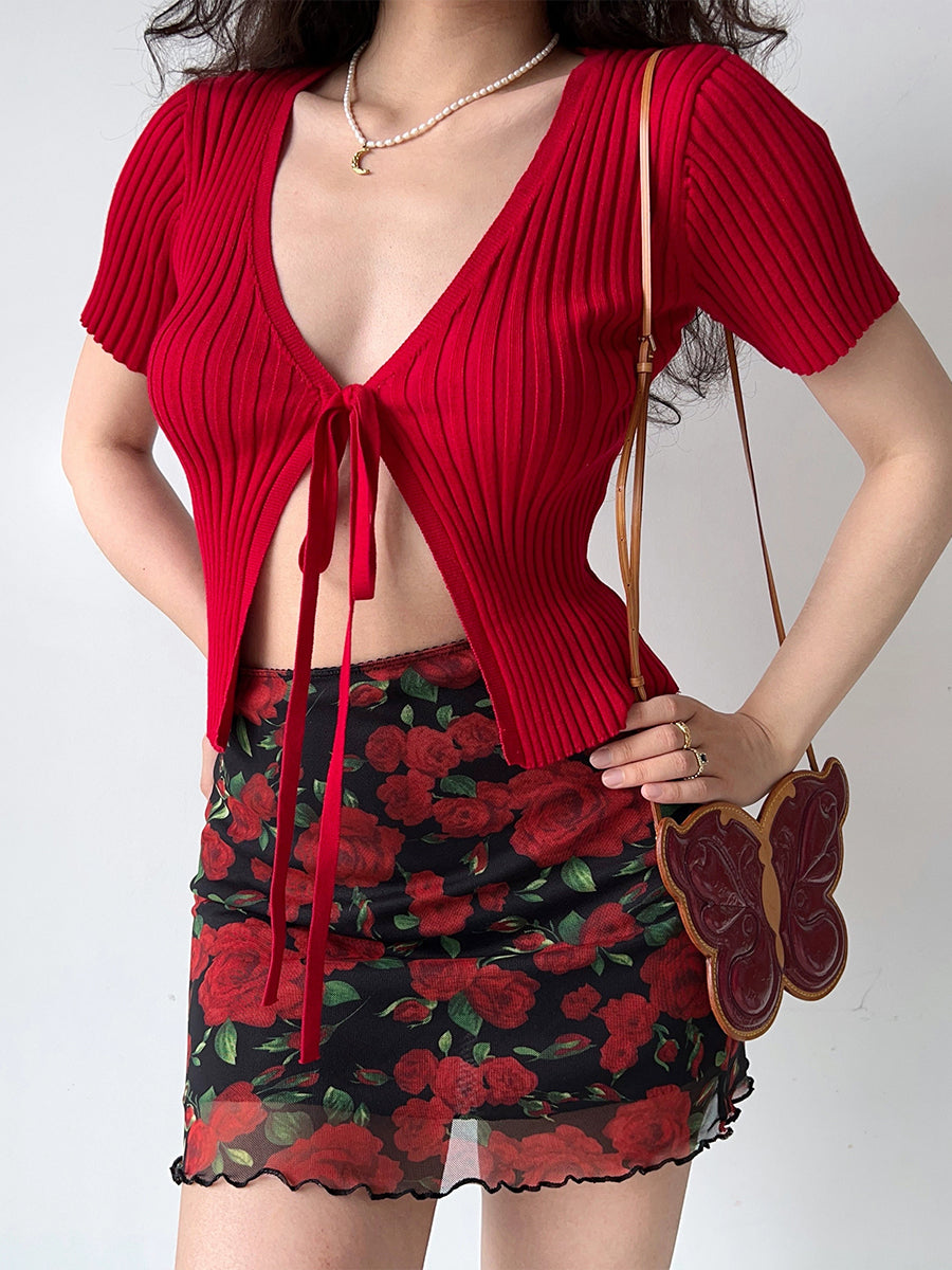 Chiffon Rose Pattern Skirt
