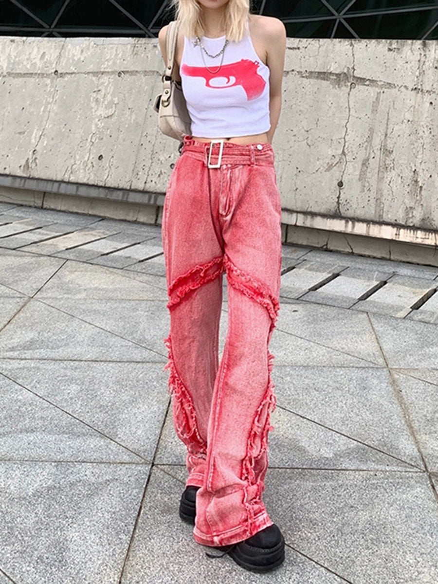 Pink Casual Denim Jeans