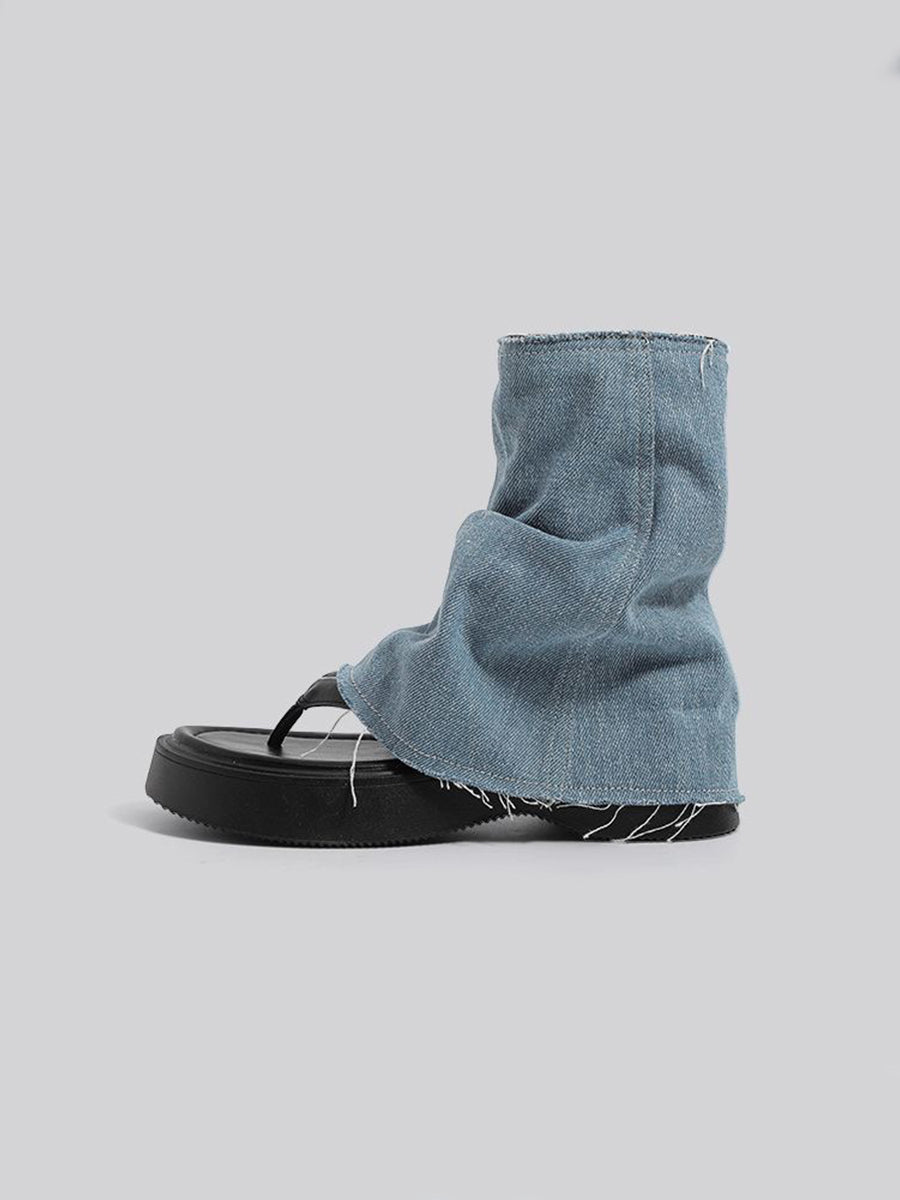 Vintage Denim Boots Zipper Slippers