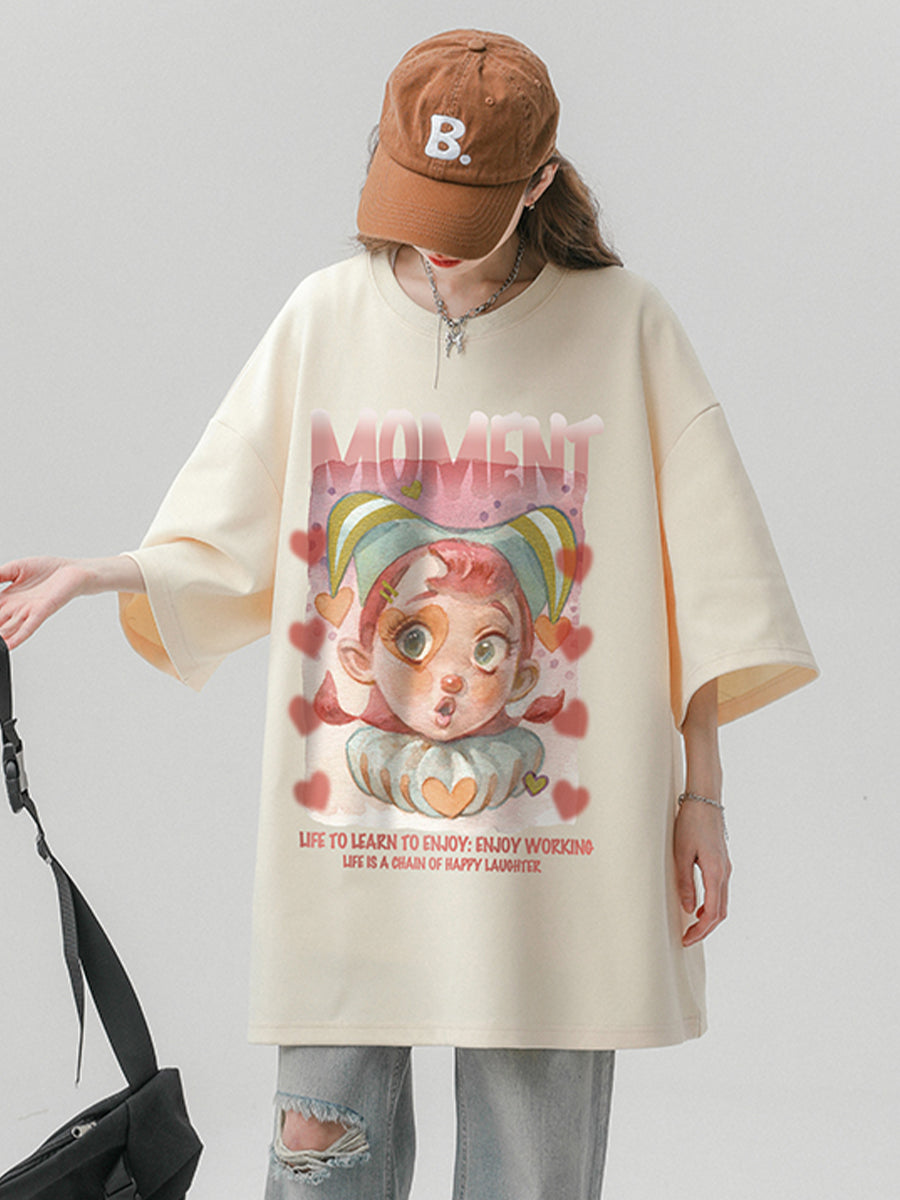 Clown Girl Print Oversize Short Sleeve Top