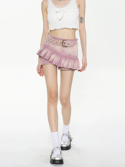 Fake Belt Pink Low Rise Shorts