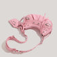 Pink Leather Croissant Bag with Mirror and Pouch