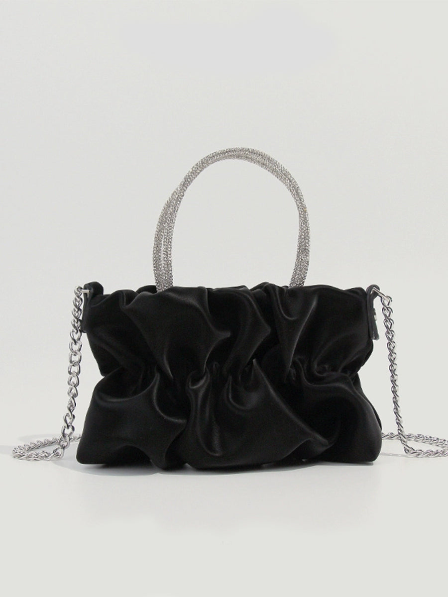 Pure Color Full Diamond Handle Cloud Bag