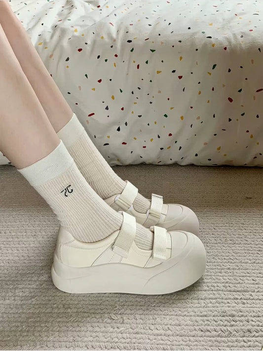 Soft Velcro Mary Jane Chunky Pumps Shoes(No Socks)