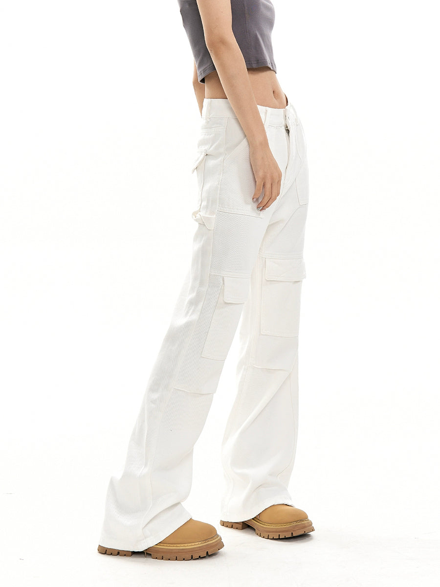 White High Waisted Loose Casual Wide Leg Pants