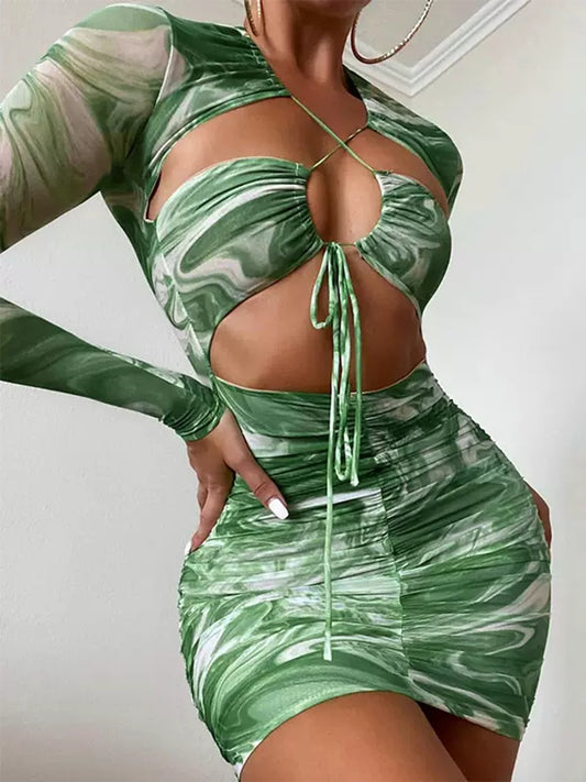 Sexy Hollow Out Long Sleeve Bodycon Dress