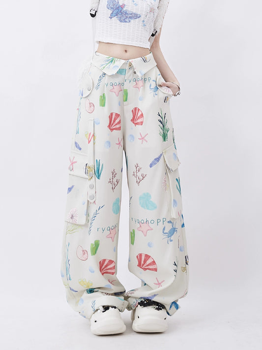 Cartoon Patterned Loose Fit Casual Pants