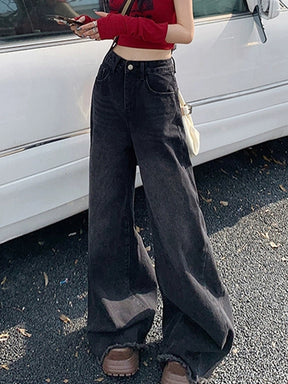 Vintage Raw Hem Wide Leg Long Jeans