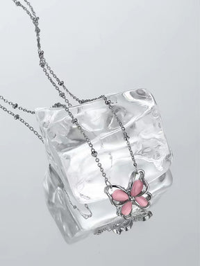 Pink Flame Butterfly Necklace
