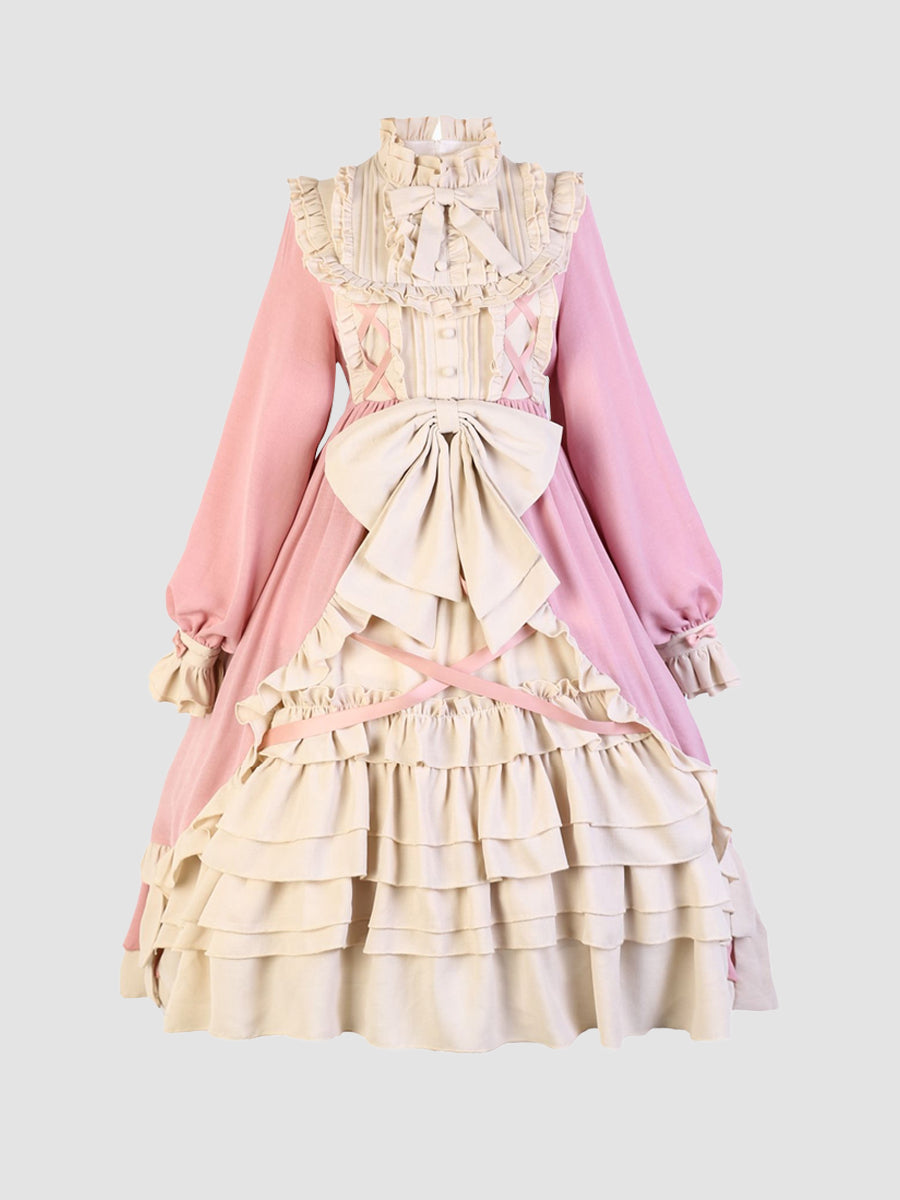 Girls Lolita Princess Dress Kawaii Long Sleeve Chiffon Skirt Cute Girl Dress