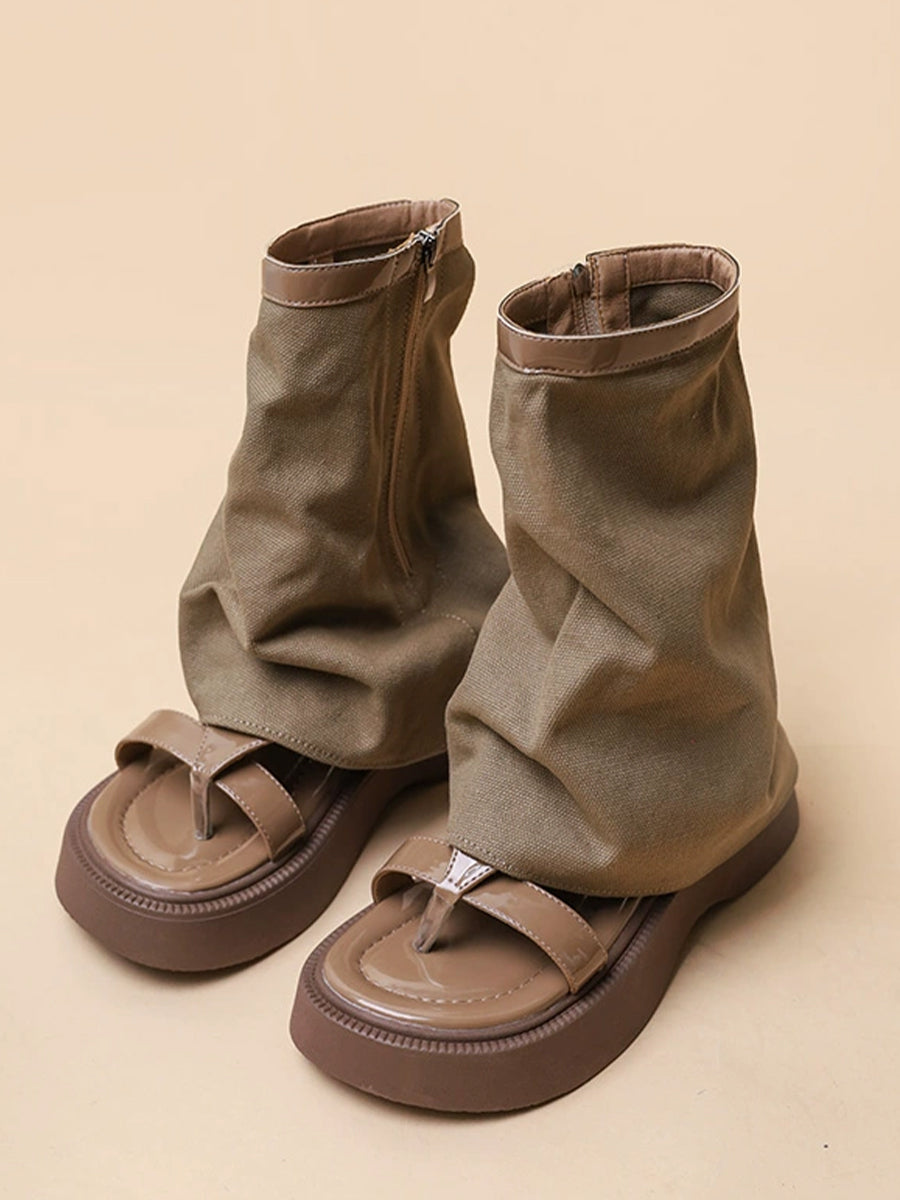 Vintage Denim Boots Sandals with Zipper