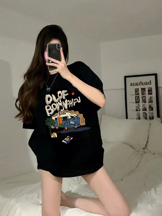 Casual Printed T-Shirt Oversized Top