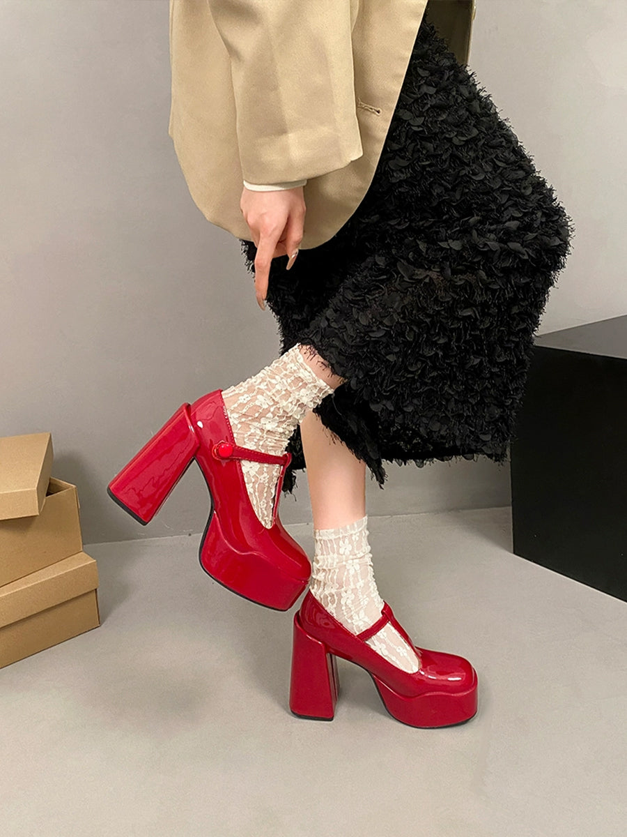 T-Strap Square Toe Mary Jane Heels Shoes