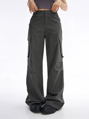 Dark Gray Straight Leg High Waist Casual Cargo Pants