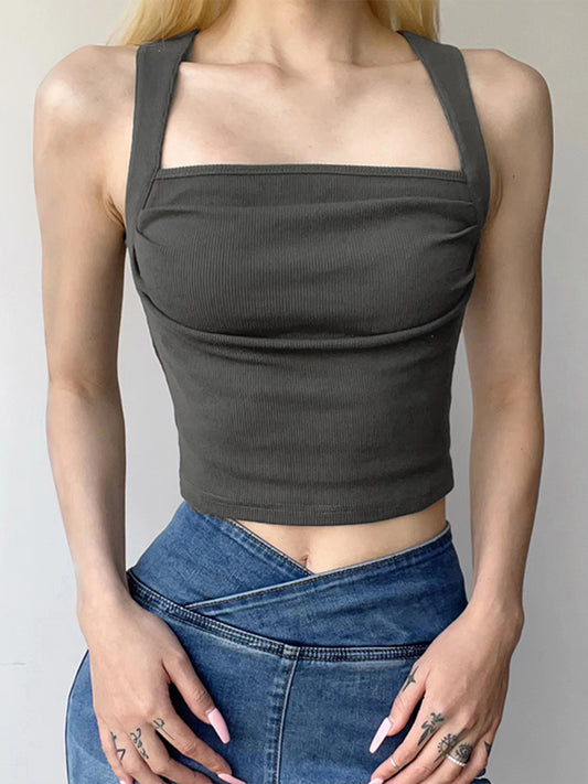 Grey Pleated Tank Top
