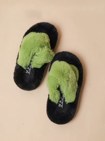 Criss Cross Straps Casual Indoors Slippers Fluffy Faux Fuzzy Fur  Slides