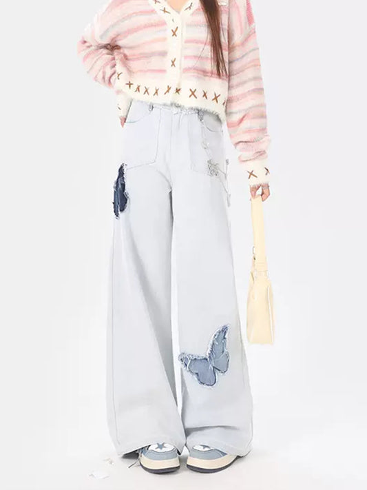 Light Blue Butterfly Denim Jeans