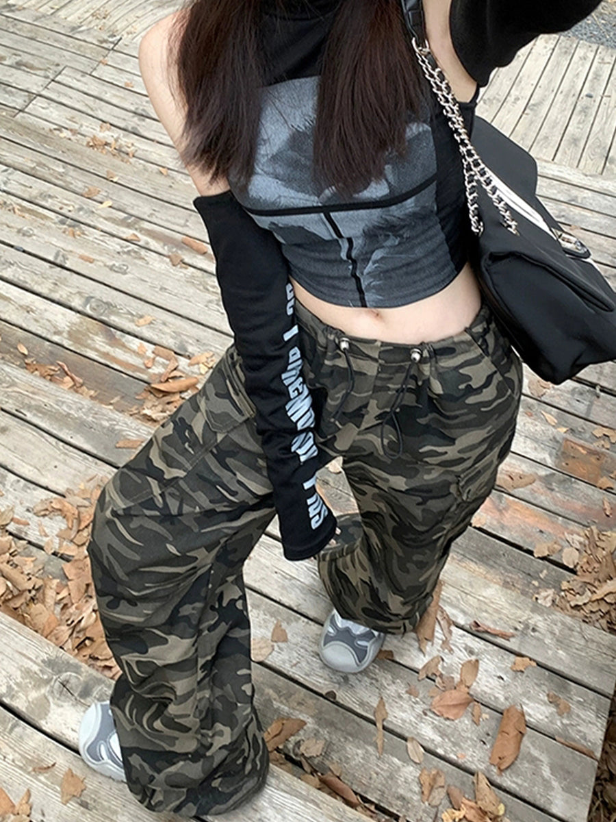 Casual Self-tie Drawstring Loose Fit Cargo Pants