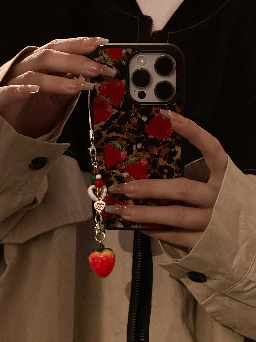 Cool Fashion Leopard Strawberry Black Frame Acrylic Phone Case