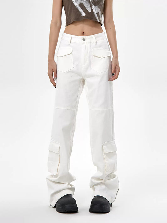 Solid Color Loose Multi-Pocket Casual Pants