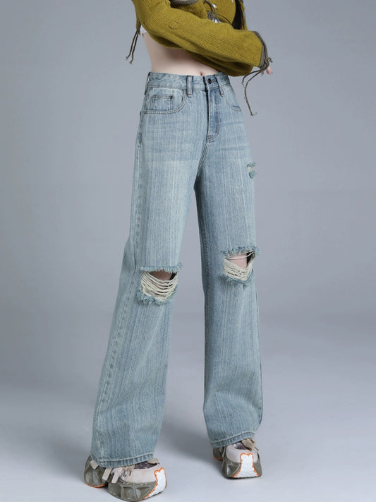 Light Blue Denim Ripped Jeans