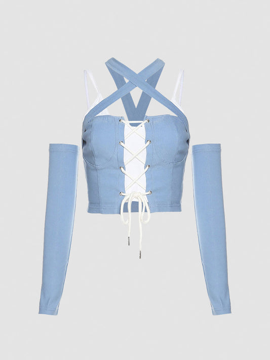 Tight Cami Crop Top with Sleeves