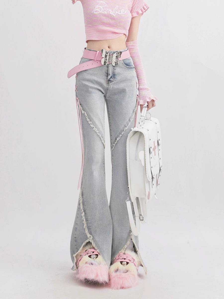 Blue Split Hem Denim Jeans