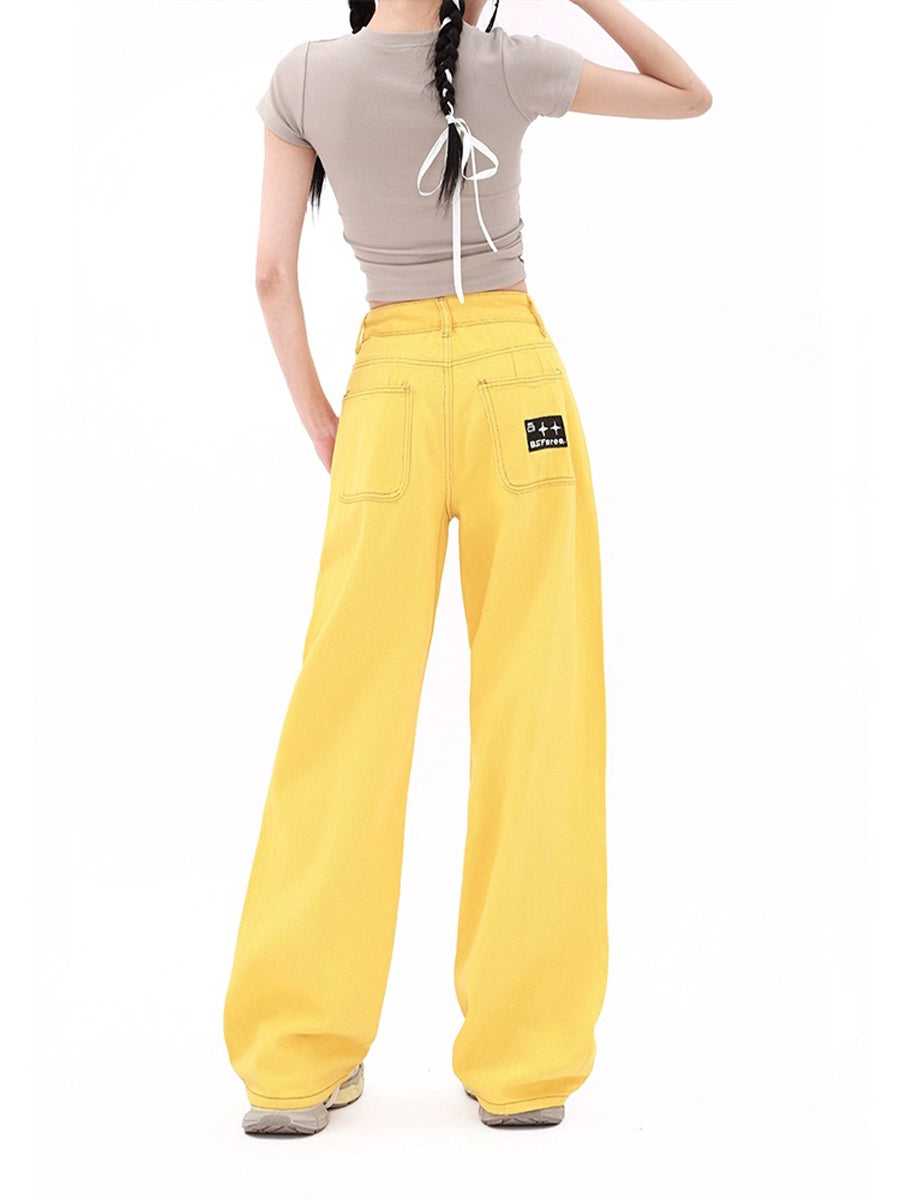 Vintage Yellow Straight Leg High Waist Jeans