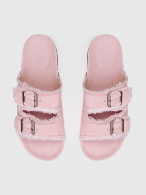 Denim Square Buckle Open Toe Thick Bottom Slippers