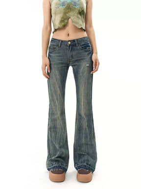 Solid Color High Waisted Denim Stretchy Flared Jeans