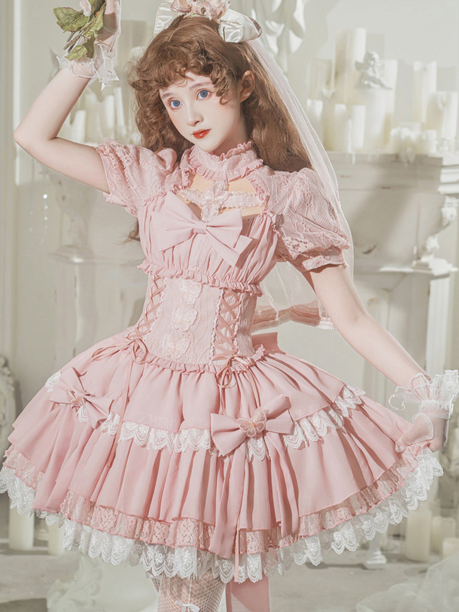 Girls Lolita Princess Dress Kawaii Barbie Long Sleeve Cute Layered Cake Dress