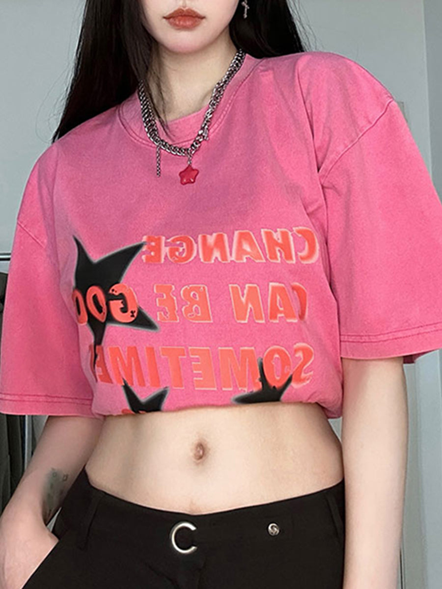 Stars Print Oversize Short Sleeve Top