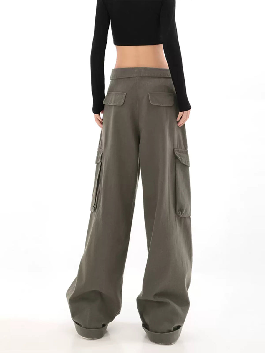 Solid Color Cargo Casual Pants