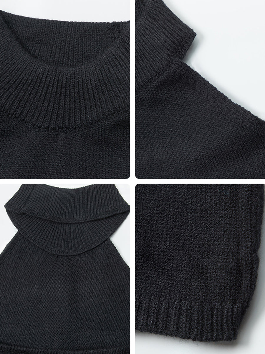 Black Sleeveless Dress Slim Striped Long Sleeve Cardigan Short Sweater Two Piece Set